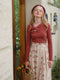 Romantic Bow Knitwear&Floral Skirt 2Pcs