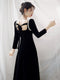 Lace-up Hollowed Black Velvet Dress