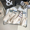 Chic Striped Monogram Embroidered Socks