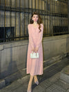 V-neck Pink Stretchy Knitted Dress