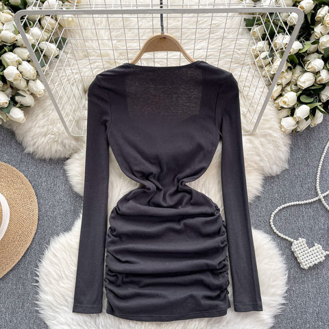 Slim-fit Ruffled Dark Gray Dress