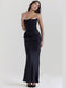 High-end Pleated Satin Black Dress