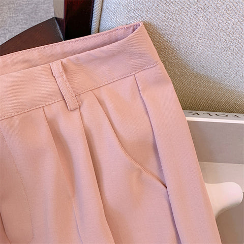 Pink Ice Silk Pleated Straight-leg Pants
