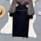 Sequin Lace Patchwork Suede Black Dress