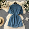 Polo Collar Waist-slimming Denim Dress