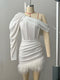 Asymmetric Neckline Fringed Short Dress