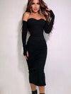 Chic Off-shoulder Knitted Black Dress