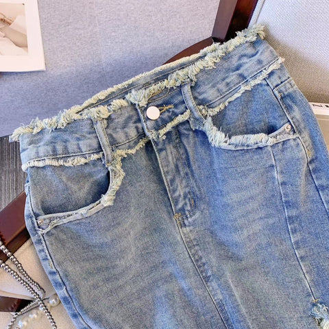 Vintage Furry Trim Split Jeans