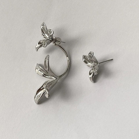 Asymmetrical Flower Needle Earrings