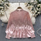 Chinese Style Ruffled Bubble Sleeve Blouse