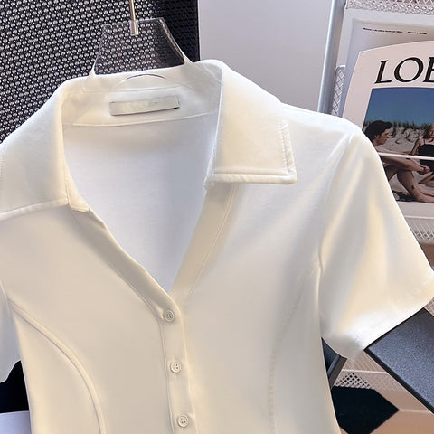 Chic Polo Collar Short-sleeve Shirt