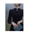 Vintage Lace Collar Black Corduroy Dress