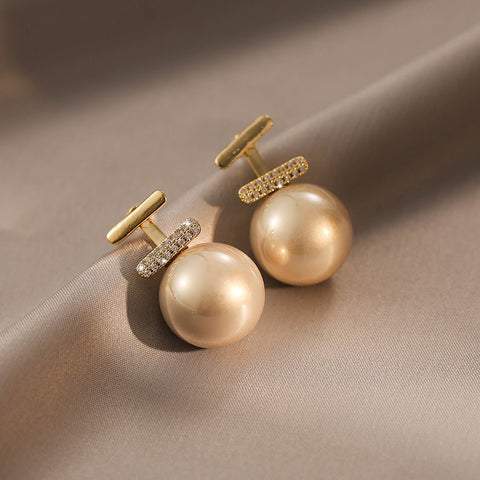Rhinestone Studded Pearl Silver Earrings