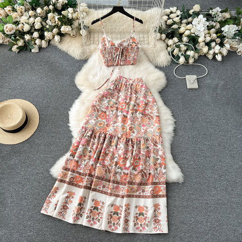 Bohemia Floral Camisole&Skirt 2Pcs