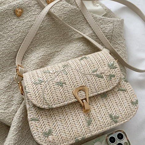 Lace Straw Knitted Square Bag