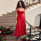 French Style Lace-up Red Slip Dress