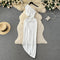 Asymmetric Slant Neckline Slit White Dress
