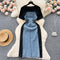 Vintage Patchwork Asymmetric Denim Dress