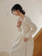 Vintage Lace Neckline White Dress