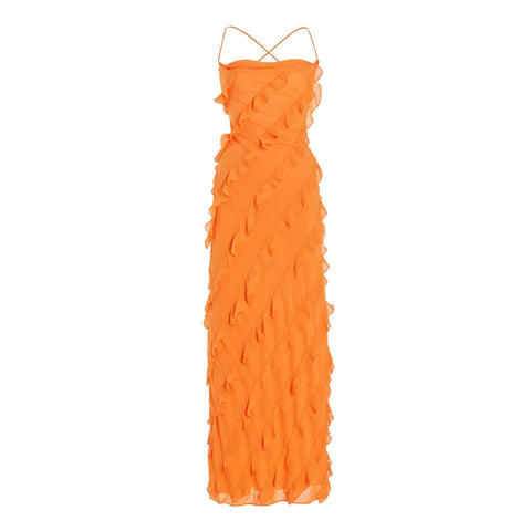 Orange Ruffled Chiffon Slip Dress
