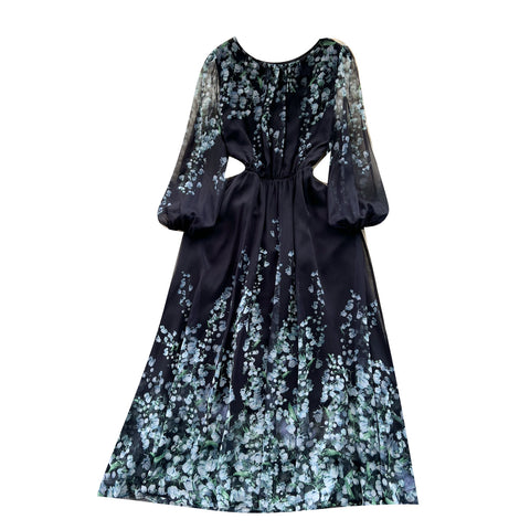 Elegant Floral Chiffon Black Dress