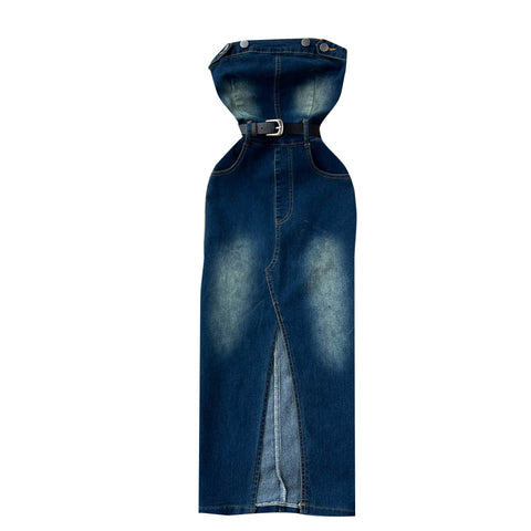 Vintage Strapless Denim Split Dress