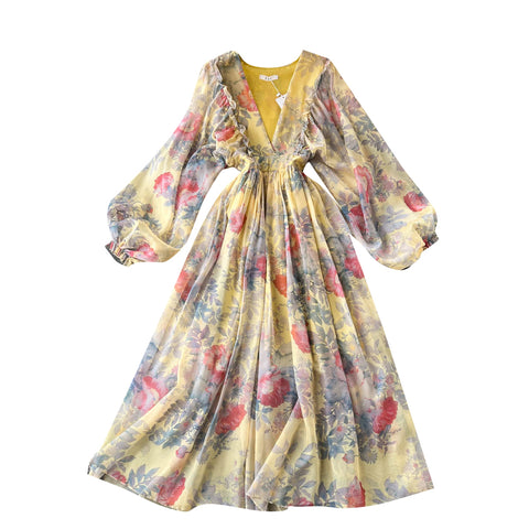 Pleated Oil Painting Floral Dress