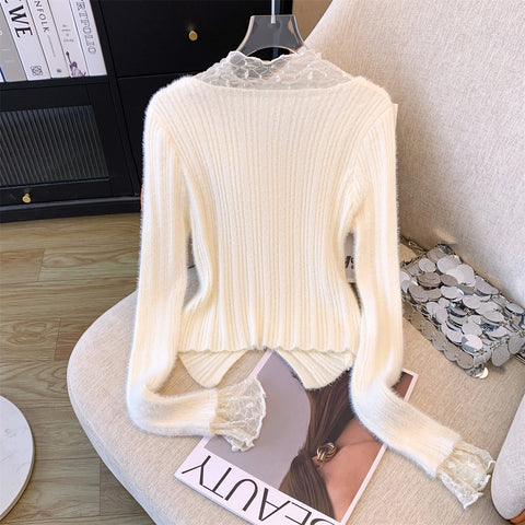 Faux Two-pieces Flared-sleeve Knitwear