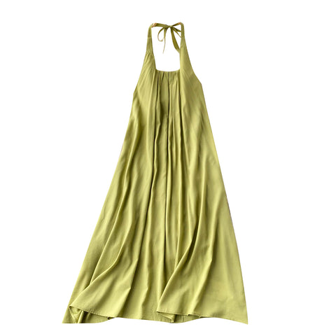 Green Round Collar Loose-fitting Halter Dress