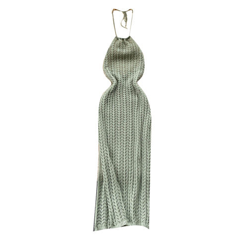 Sleeveless Hollowed Knitted Halter Dress
