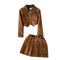 Lapel PU Jacket&Pleated Skirt 2Pcs