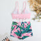 Drawstring Pleated Floral Patchwork Tankini