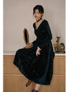 Lace Trim V-neck Black Velvet Dress
