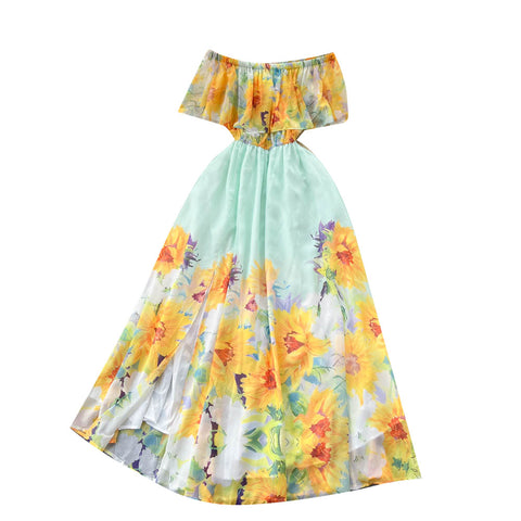 Off-shoulder Ruffled Floral Chiffon Dress