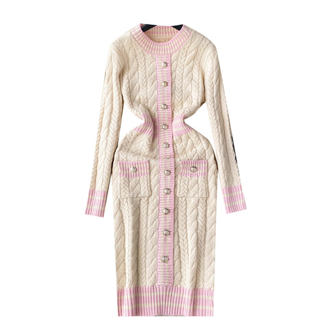 Vintage Color Blocking Striped Knitted Dress