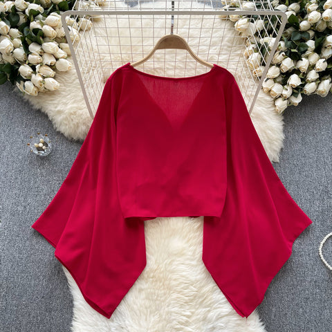 V-Neck Twisted Solid Color Chiffon Top