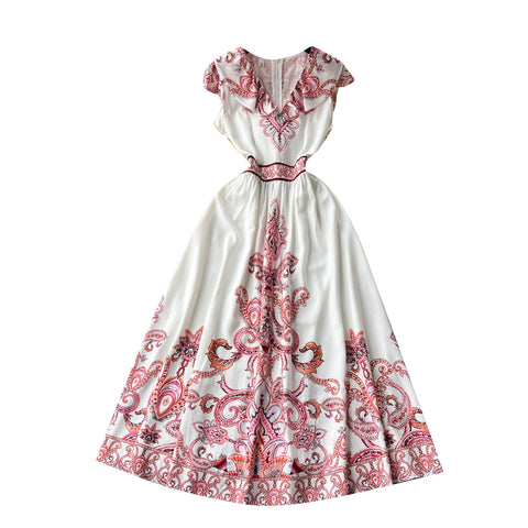 Elegant Lapeled Sleeveless Floral Dress