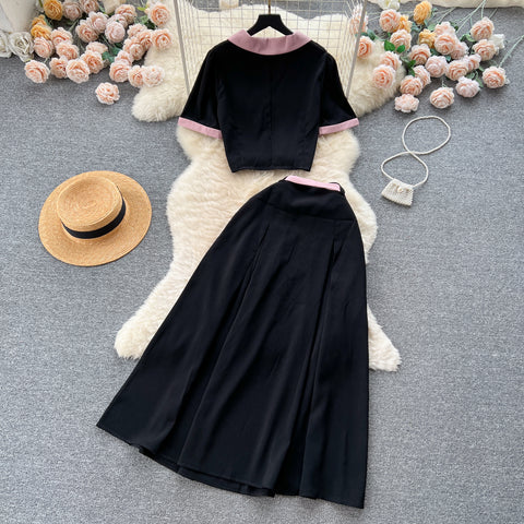 Cutie Lapel Shirt&Pleated Skirt 2Pcs