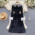 Lace Doll Collar Lace-up Black Dress