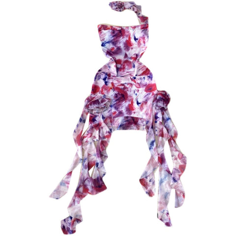 Streamer Smudged Floral Hip-wrapping Dress