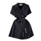 Vintage Lapeled Lace-up Black Dress