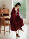 Square Collar Wine Red Velvet Dress