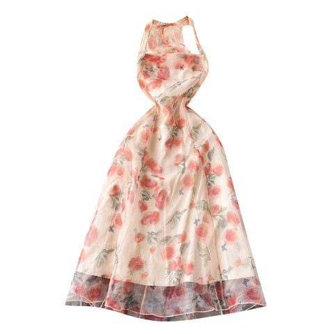 Fairy Rose Printed Halter Dress