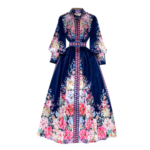 Courtly Flared Sleeve Floral Dress