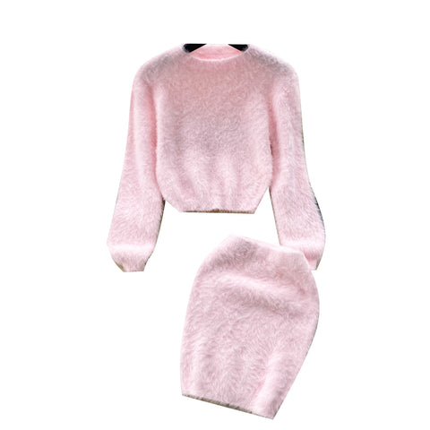 Furry Sweater&Skirt Knitted 2Pcs