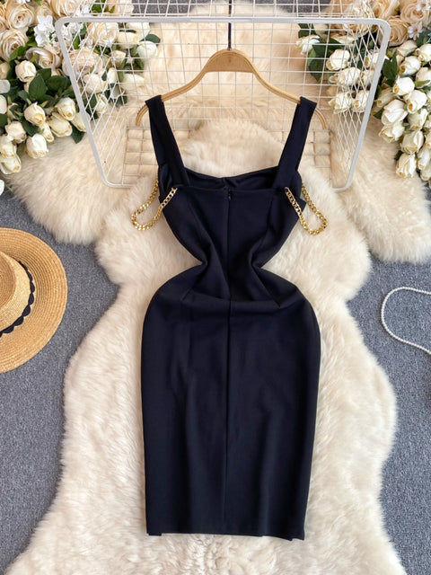 Delicate Slim-fit Black Slip Dress