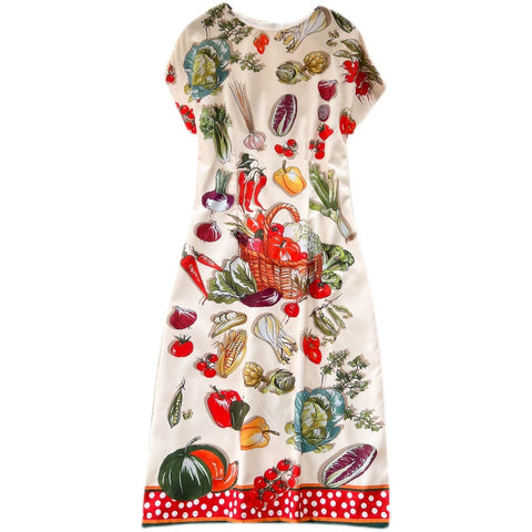 Vintage Fruit Printed Short-sleeve Dress