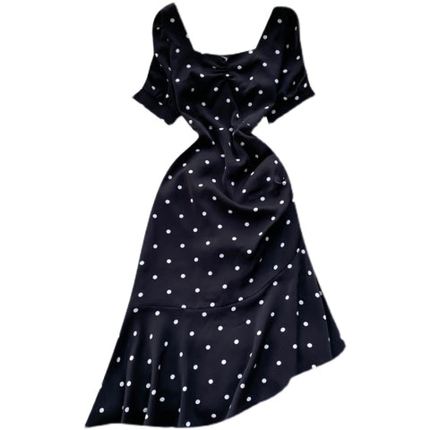 Polka Dot Black Fishtail Dress