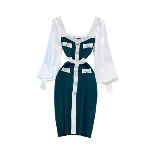 Color Blocking Patchwork Knitted Dress