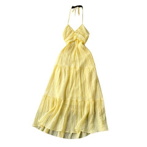 Solid Color Pleated Halter Dress